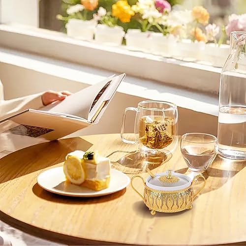 Miniatura 2 de Flylin Azucarero, azucarero turco con tapa y cuchara para galletas de caramelo, miel, tarro de condimento de vidrio vintage dorado para el hogar y