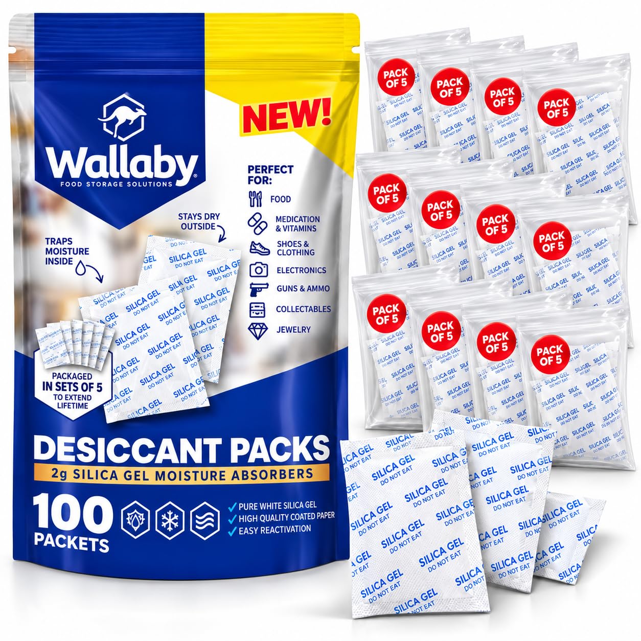 Wallaby 2g Food Safe Desiccant Packets for Moisture Control (100-pack)