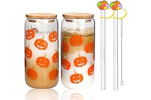 Anotion Glass Cups with Lids and Straws