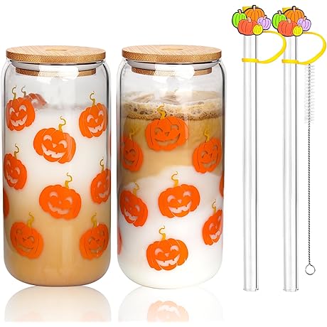 Anotion Glass Cups with Lids and Straws