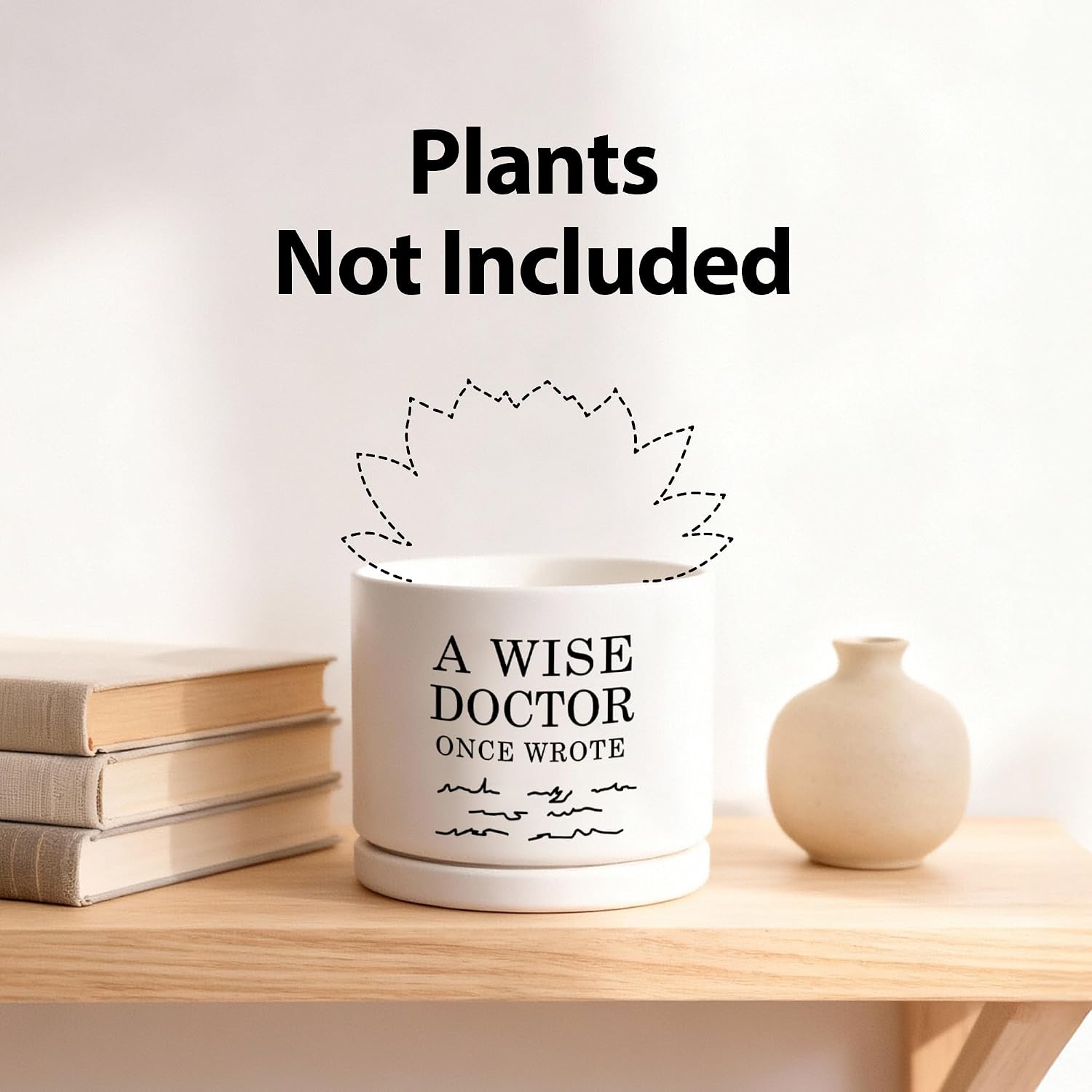 A Wise Doctor Once Wrote Ceramic Succulent Plant Pot with Tray Doctor Gifts Home Office Decor Indoor Plant Dr Graduation Gift 3.5 Inch White (No Plants) (with Ceramic Tray) image 3
