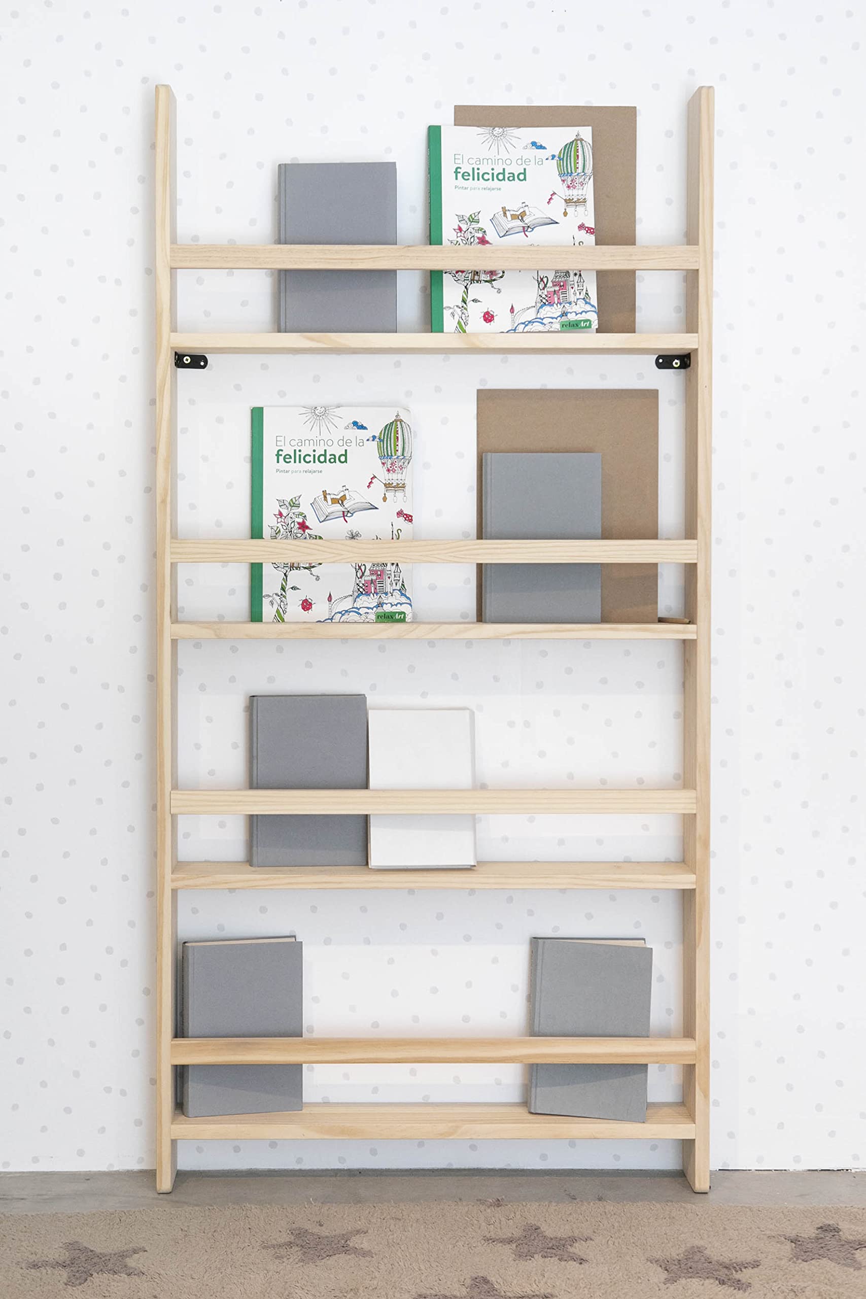 Estantería Montessori/Librería Montessori tamaño M (69 x 141 x 10) realizada 100% en madera natural,Hecho en España de manera artesanal