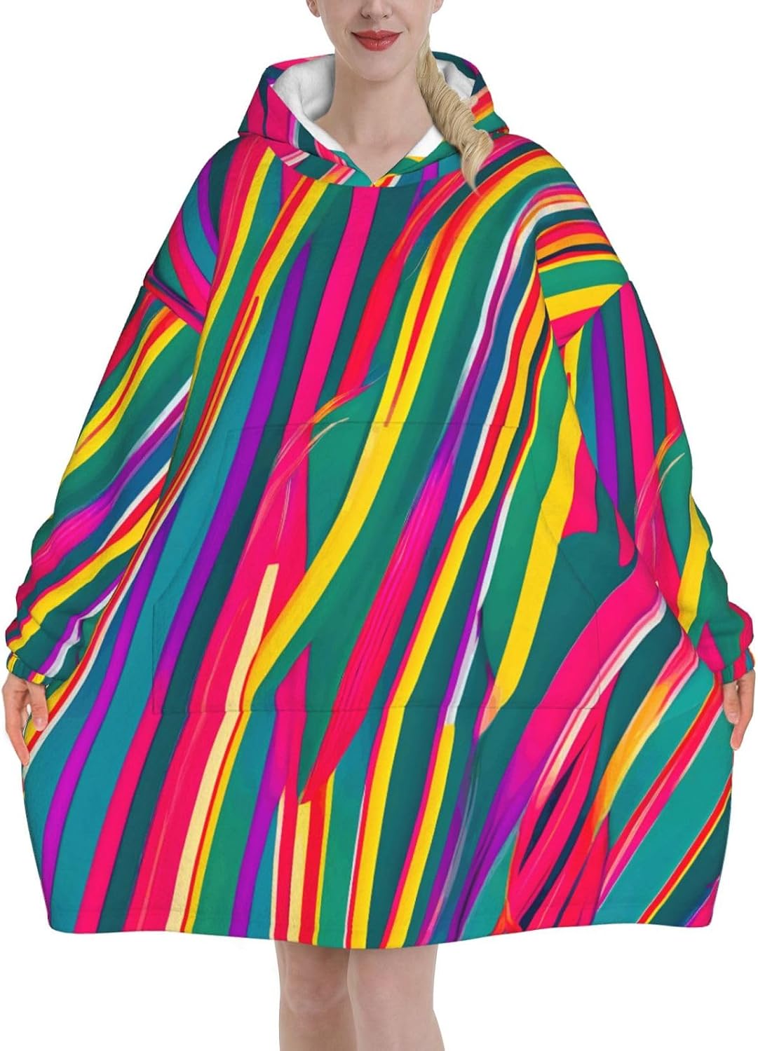 Rainbow Linesprint Oversized Hoodie Blanket, Super Soft Warm Comfortable Hoodie, Wearable Blanket Adult