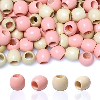 100Pcs 12mm Barrel Wood Beads, Large Hole Wood Beads for Hair Braid Decor Macrame Project Making (Pink and Beige)