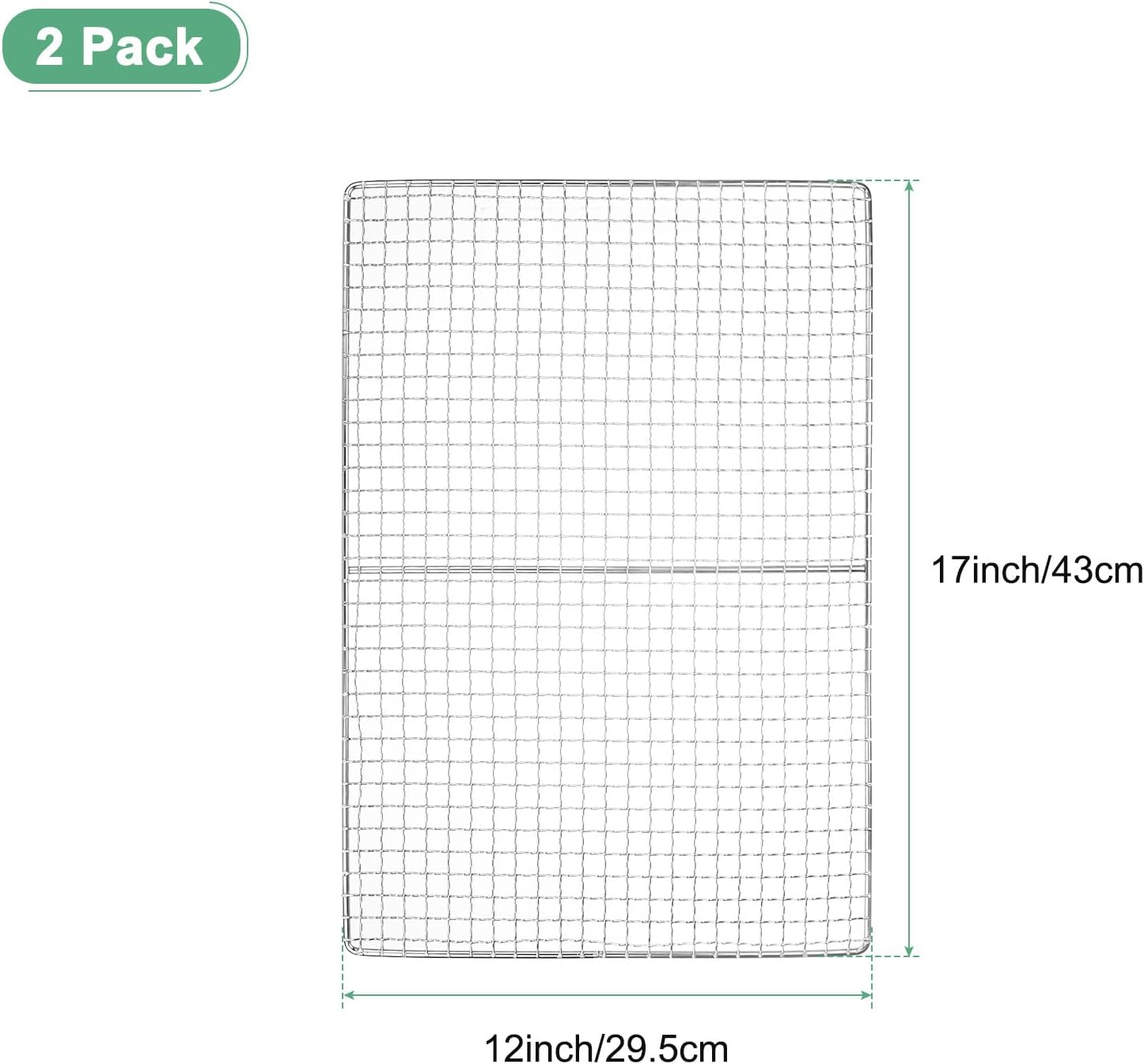 M METERXITY 2-Pack Cooling Rack, 17" x 12" Stainless Steel Baking Rack for BBQ/Cooking/Roasting/Grilling/Steaming/Drying, Wire Cooling Rack for Baking [Silver]