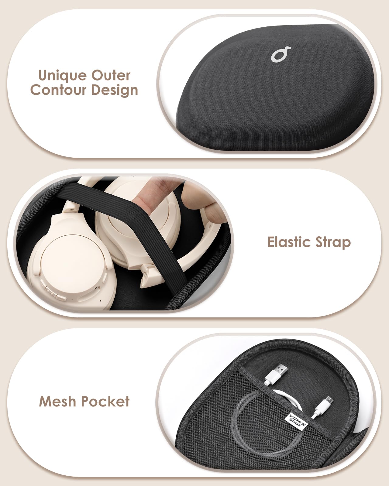 Etui pour Casque Audio Over-Ear Soundcore Q20i Q30 JBL Tune 520BT 510BT 670NC 760NC Live 770NC, Housse de Rangement Noir