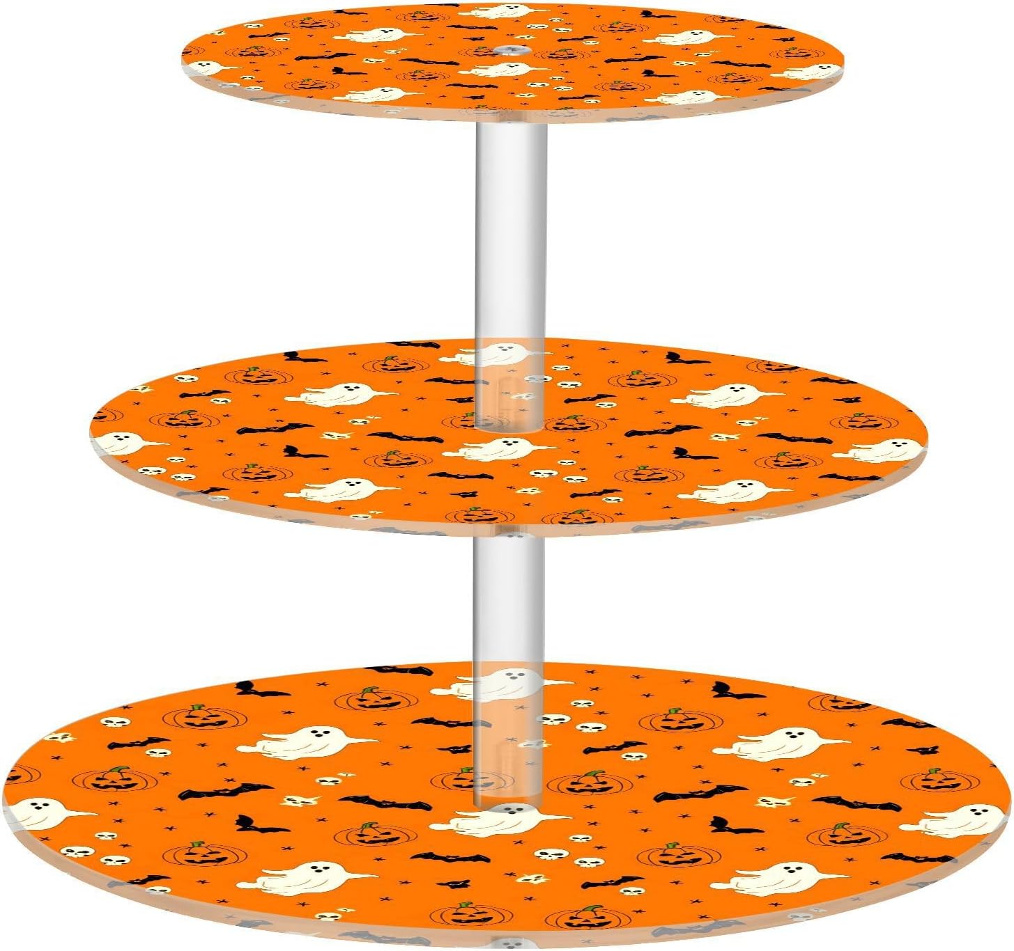 Ghost Pumpkin Bats Halloween 3 Tier Acrylic Cupcake Stand, Cupcake Stand for 34 Cupcakes for Weddings, Christmas,Holidays,Parties,Birthday,Printed Cupcake Tower 23301024