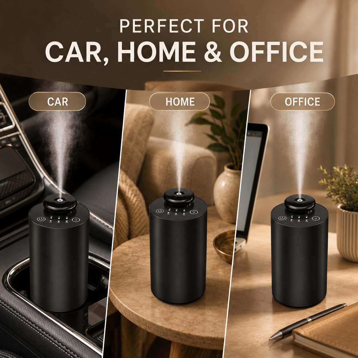 Waterless Essential Oil Diffuser for Car and Home, Rechargeable Aroma Diffuser with Aluminum Alloy Body, 3 Spray Modes, 1/2/3H Timer, Type-C, Fits 5/10ml Bottles, Includes 20ml Glass Bottle