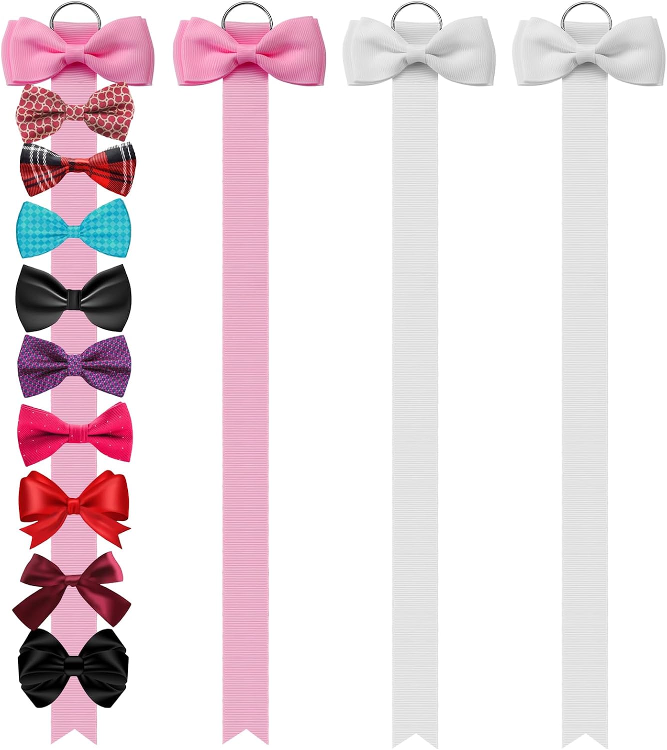 4 Pcs Hair Bow Holder, Wall Hanging Storage Organizer for Cheer Bows and Hair Accessories, Designed for Girls Bedroom and Dorm Decoration, Includes 2 White and 2 Pink