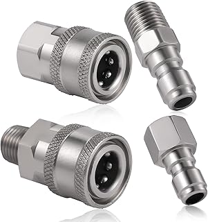 4pcs Pressure Washer Coupler, NPT 3/8inch Pressure Washer Fittings Stainless Steel Male and Female Quick Connector Fittings 3/8 Pressure Washer Adapter (Internal Thread, External Thread)