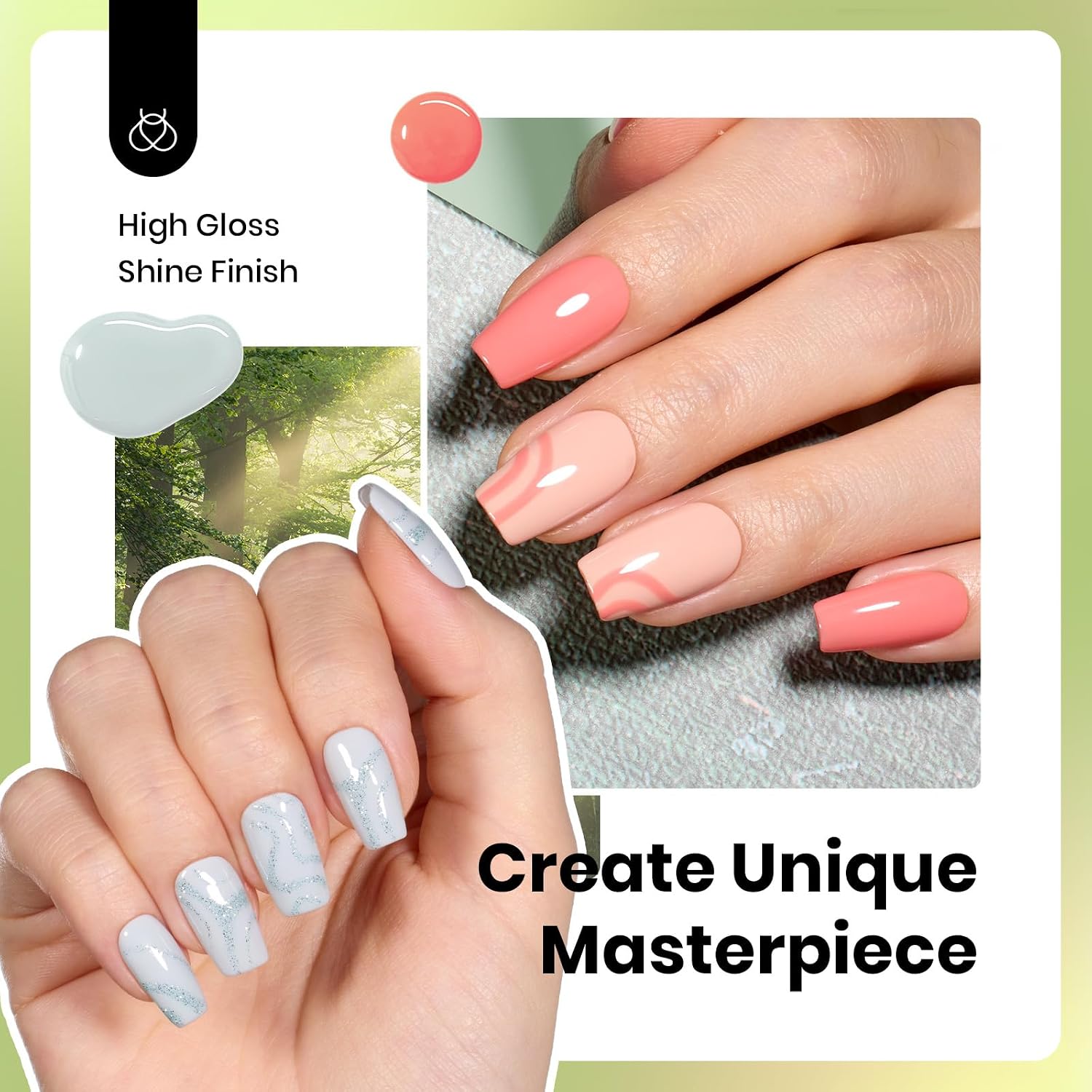 Beetles Summer Gel Polish Set - 6 Colors Hema Free 15ML Full Size Green Nude Pink Gel Polish Kit Soak Off Uv LED Nail Lamp DIY Home Manicure Salon Lakeside Serenity Gift for Women Girls