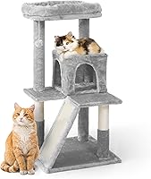 Vista 9 de Árbol alto para gatos grandes o gatitos de interior, árbol de actividades para gatos de varios niveles con postes rascadores, hamaca, condominio