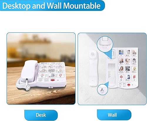 Miniatura 7 de Teléfono de botón grande para personas mayores, teléfono fijo con cable con 10 teclas de imagen, teléfonos para ancianos, marcación de un solo