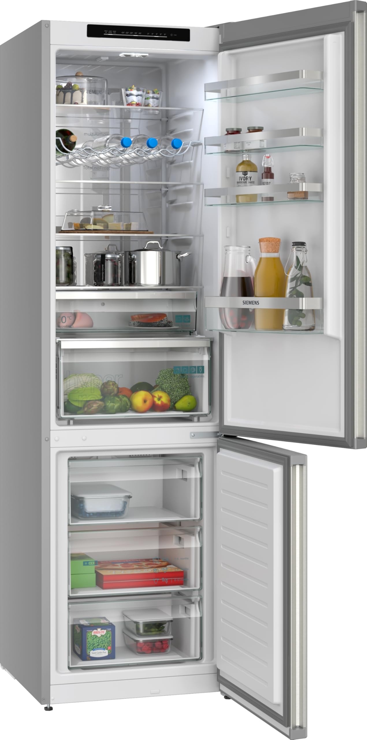 Siemens iQ300, nevera y congelador independiente con sección de congelador inferior, 203 x 60 cm, acero inoxidable, KG39NVIBG