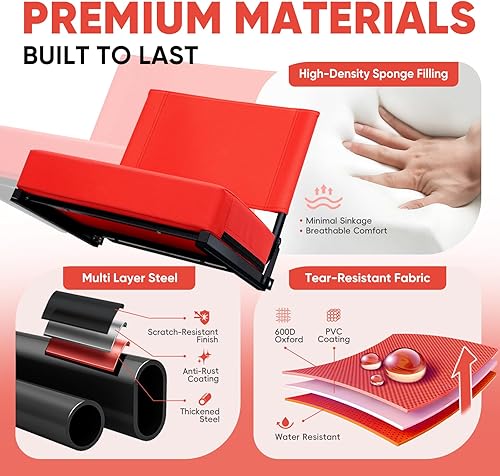Miniatura 6 de Asientos de estadio con soporte de respaldo - Asiento de grada portátil acolchado con asa y correa para el hombro - Silla de grada de 46.7 cm