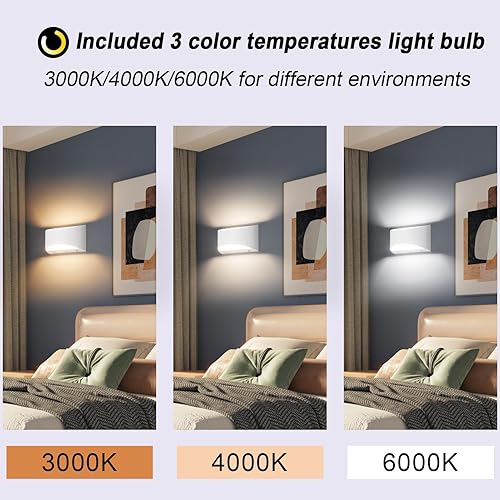 Miniatura 6 de Aipsun Juego de dos apliques de pared LED que funcionan con pilas, lámparas de pared blancas recargables por USB, luz de pared inalámbrica regulable