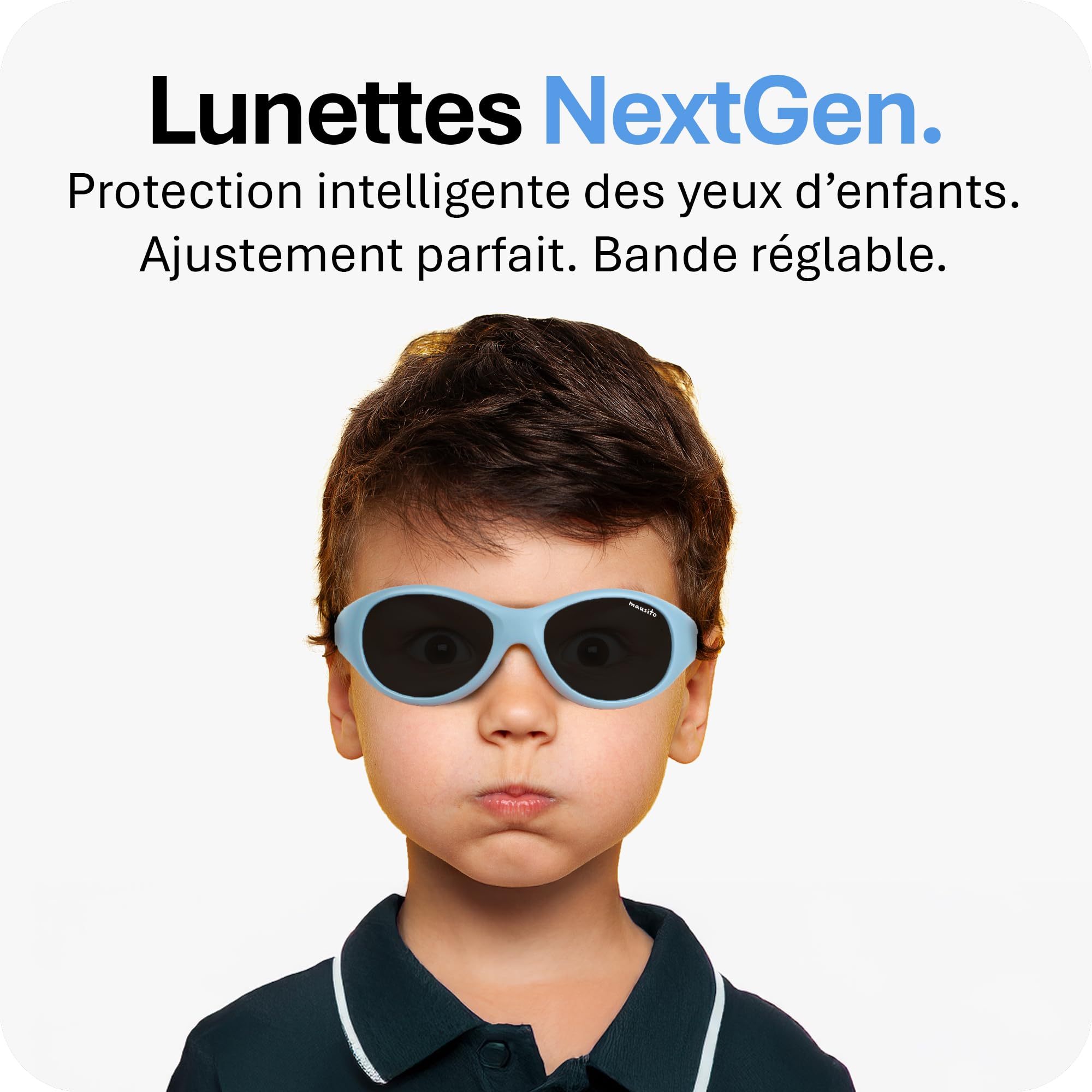 Mausito Lunettes de soleil enfant 2-4 & 5-8 ans monture flexible & bandeau ajustable et amovible | Lunettes de soleil enfant protection 100% UV & sans BPA | Design européen, maintien parfait