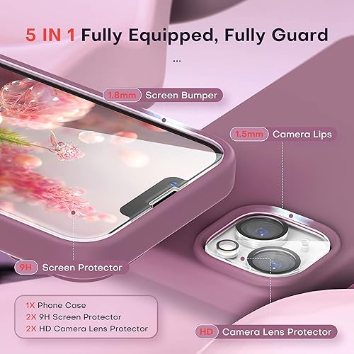 Vista 239 de TOCOL - Funda 5 en 1 para iPhone 11, con 2 protectores de pantalla + 2 protectores de lente de cámara, funda delgada de silicona líquida a prueba