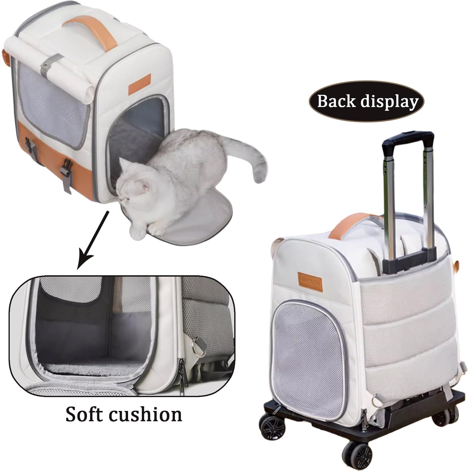 Transportín para Mascotas con Ruedas, Transportador para Mascotas con Asa Telescópica, Ventana de Malla, Diseño Súper Ventilado, Ideal para Viajar Caminar Acampar