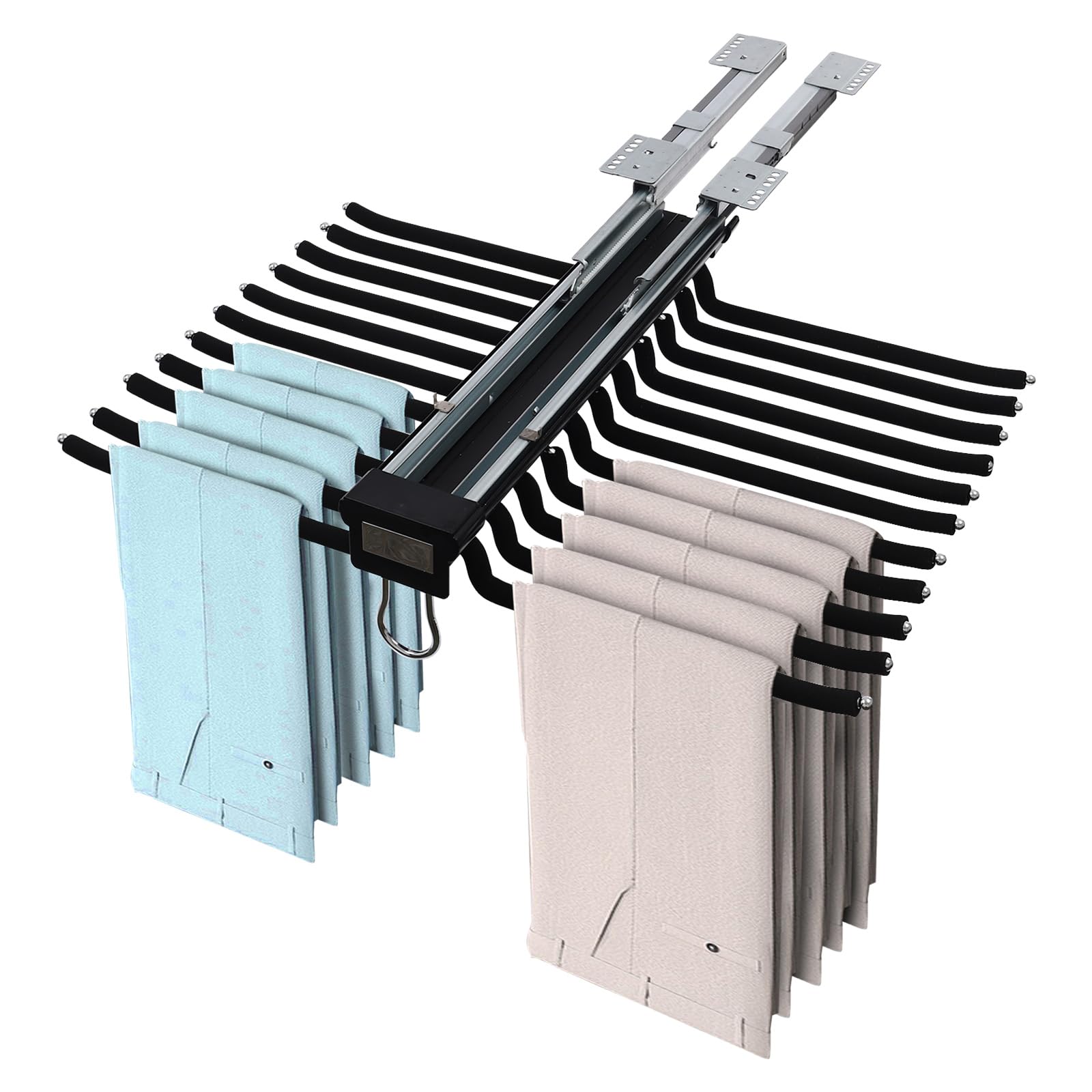 Armadio estraibile organizer per pantaloni, per cabina armadio, accessorio per camicia, gancio per pantaloni, 15 kg, 22 aste per appendere (nero)