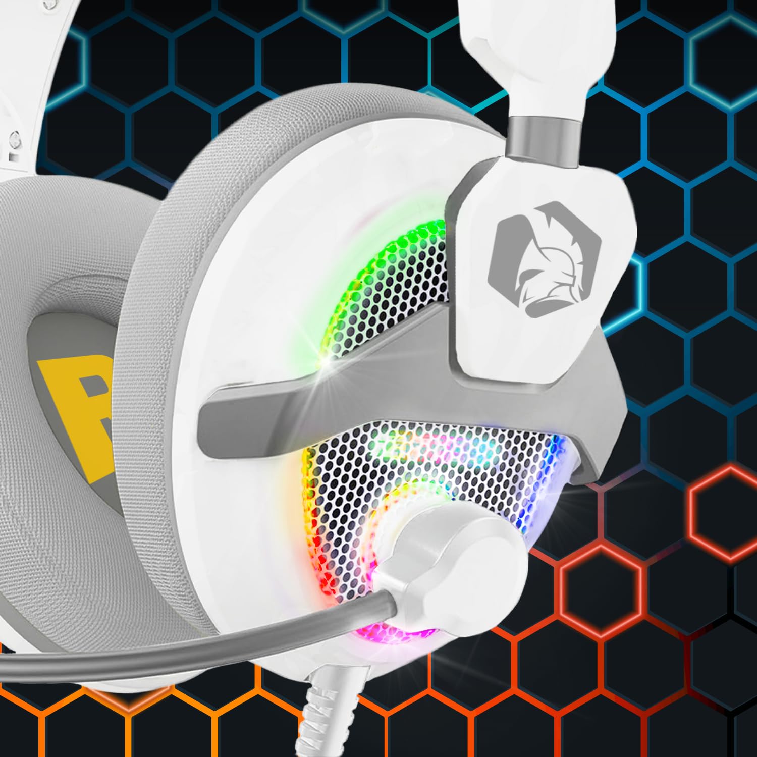 EMPIRE GAMING Zestaw słuchawkowy H-13 RGB - PS5, PS4, Xbox, Switch, PC, Mac, smartfony, tablety - Dźwięk stereo o wysokiej rozdzielczości - Elastyczny mikrofon - Biały