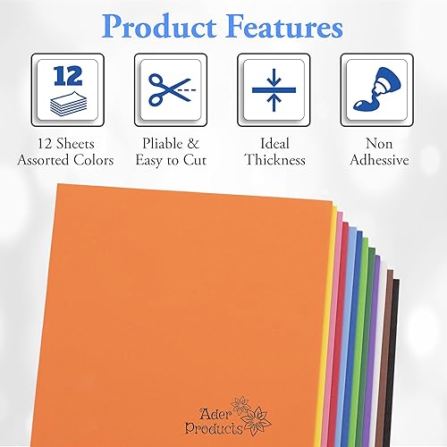 Miniatura 3 de Ader Products - Hojas de espuma EVA azul claro, 0.079 pulgadas de grosor, 6 x 9 pulgadas, papel de espuma artesanal para artes y manualidades, 12