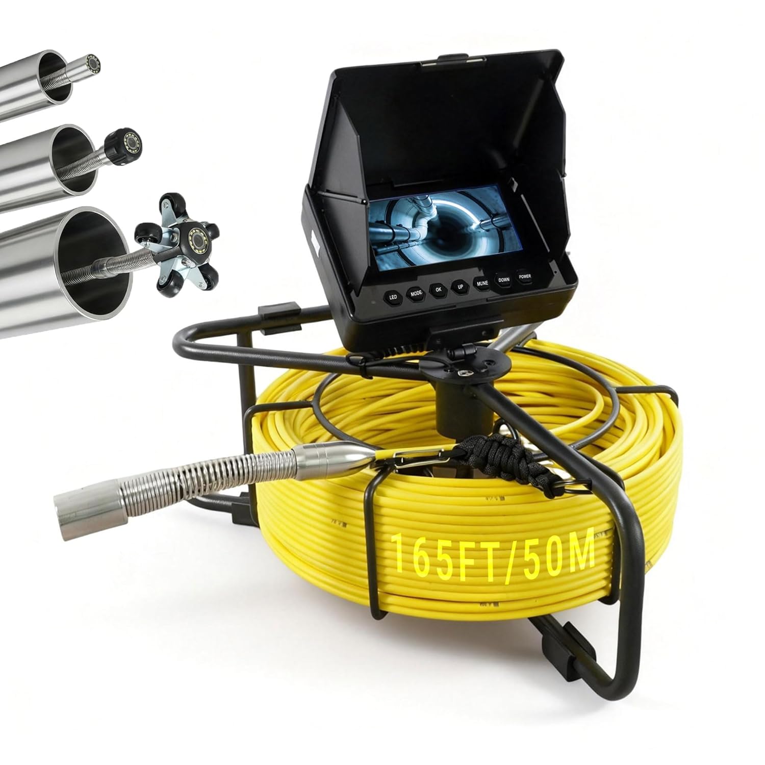 Sewer Camera 165ft/50m Borescopes Plumbing 4.3" HD Color Screen Waterproof IP68 Borescope Camera with Distance Counter Light 8000Mah Battery Light for Home Wall Duct Drain Pipe Plumbing