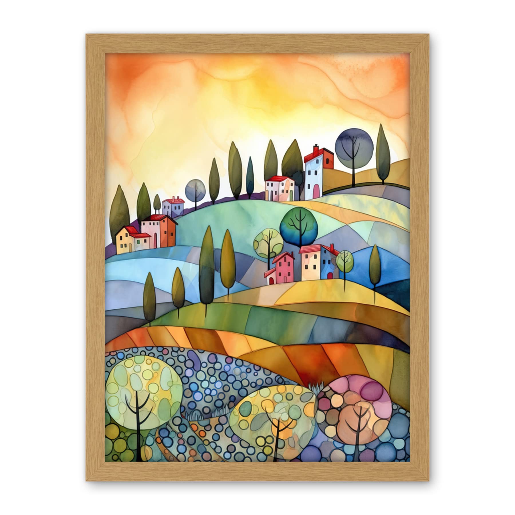Artery8 Italian Countryside Midsummer Landscape Folk Art Artwork Framed Wall Art Print 18X24 Inch