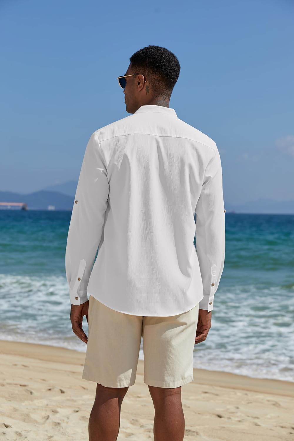 COOFANDY Men's Casual Henley Shirts Long Sleeve Band Collar Lightweight Beach Shirts Summer T-Shirts - Image 9