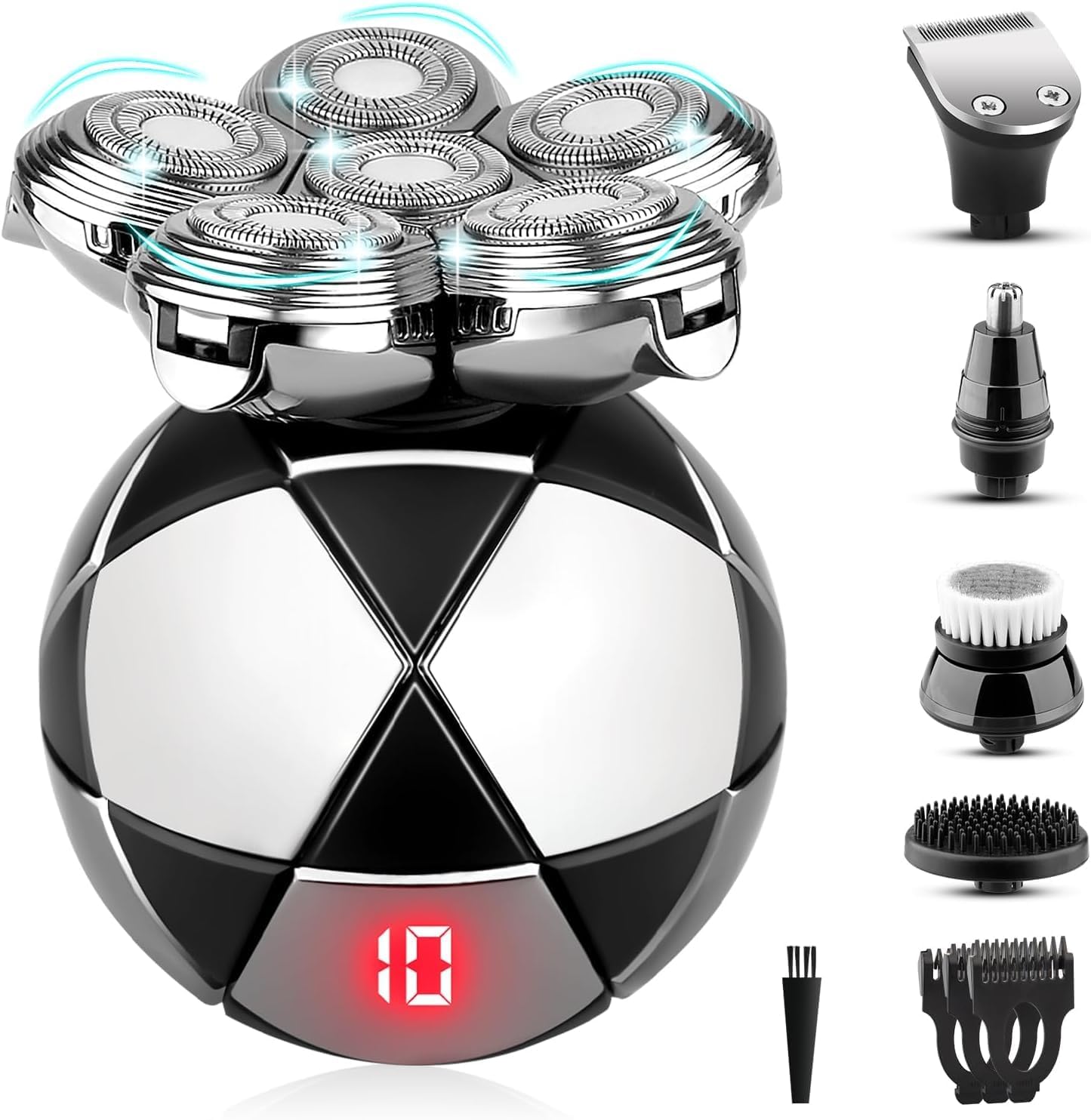 Head Shaver for Bald Men, Precision Ultimate Electric Shaver for Bald Men, IPX7 Waterproof Cordless Rechargeable Razor, Wet/Dry Shaving, 6D Rotary Shaver Grooming Kit with Clippers, Nose Trimmer