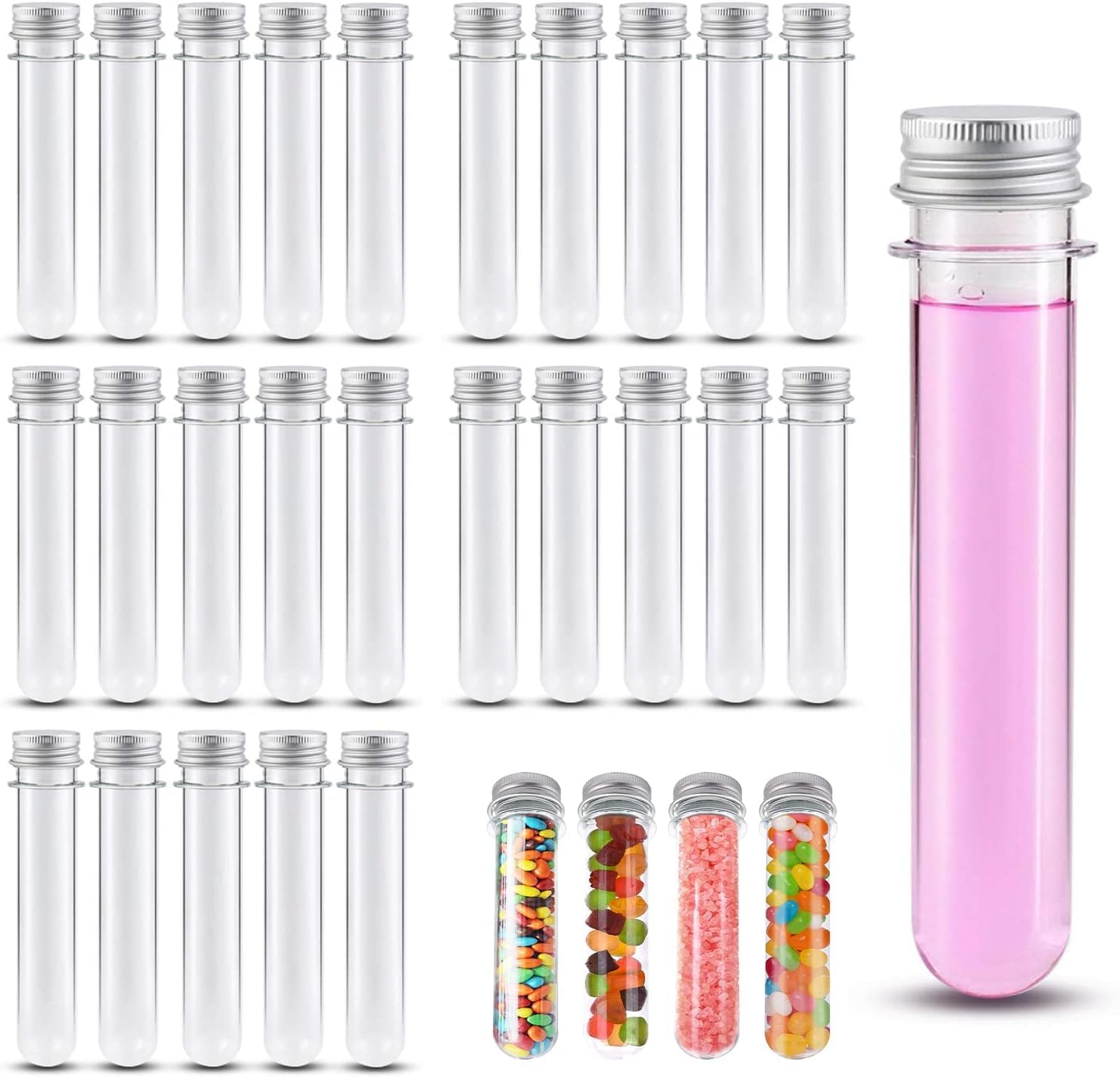 Clear Plastic Test Tubes, 25 Pcs 31x140mm(40ml) Test Tubes with Screw Caps for Salt Container,Bath Salts, Classroom Supplies,Storage Container