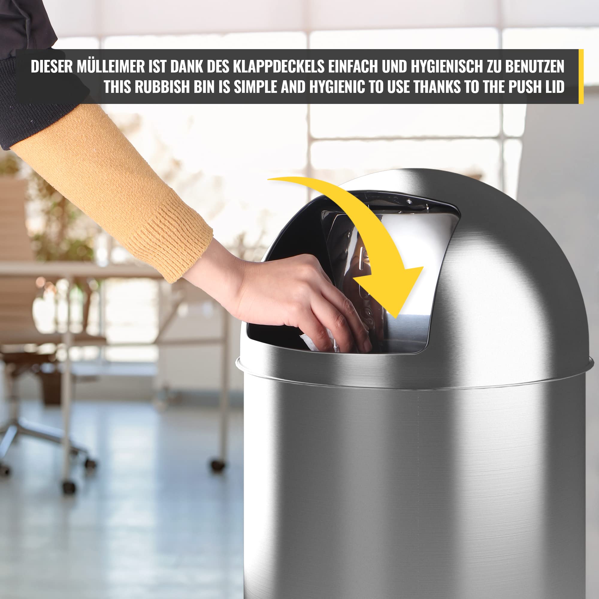 WENKO - Leman Wenko - Cestino Della Spazzatura In Acciaio Inox, Facile Da Chiudere, 12 L