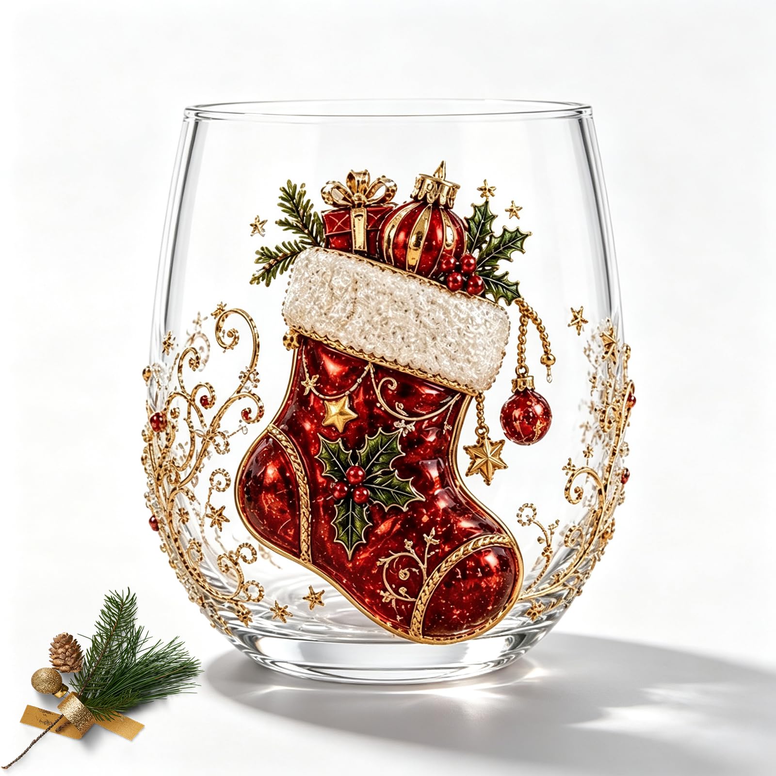 3D Christmas Glass Art Cup, Magical Christmas 3D Glass Cup Collection, Raised 3D Design for Coffee, Tea, Juice, Milk, Xmas Party Home Festive Decor Gifts (#3)