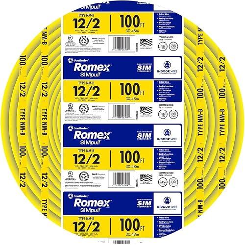 Southwire Romex™ Brand Simpull Solid Indoor 12/2 W/G NMB Cable 100ft Coil - SW# 28828228,Yellow, Copper, Nylon, Polyvinyl Chloride (PVC)