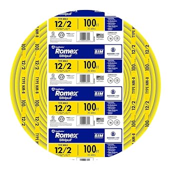 Southwire Romex Brand Simpull Solid Indoor 12/2 W/G NMB Cable 100ft coil - SW# 28828228