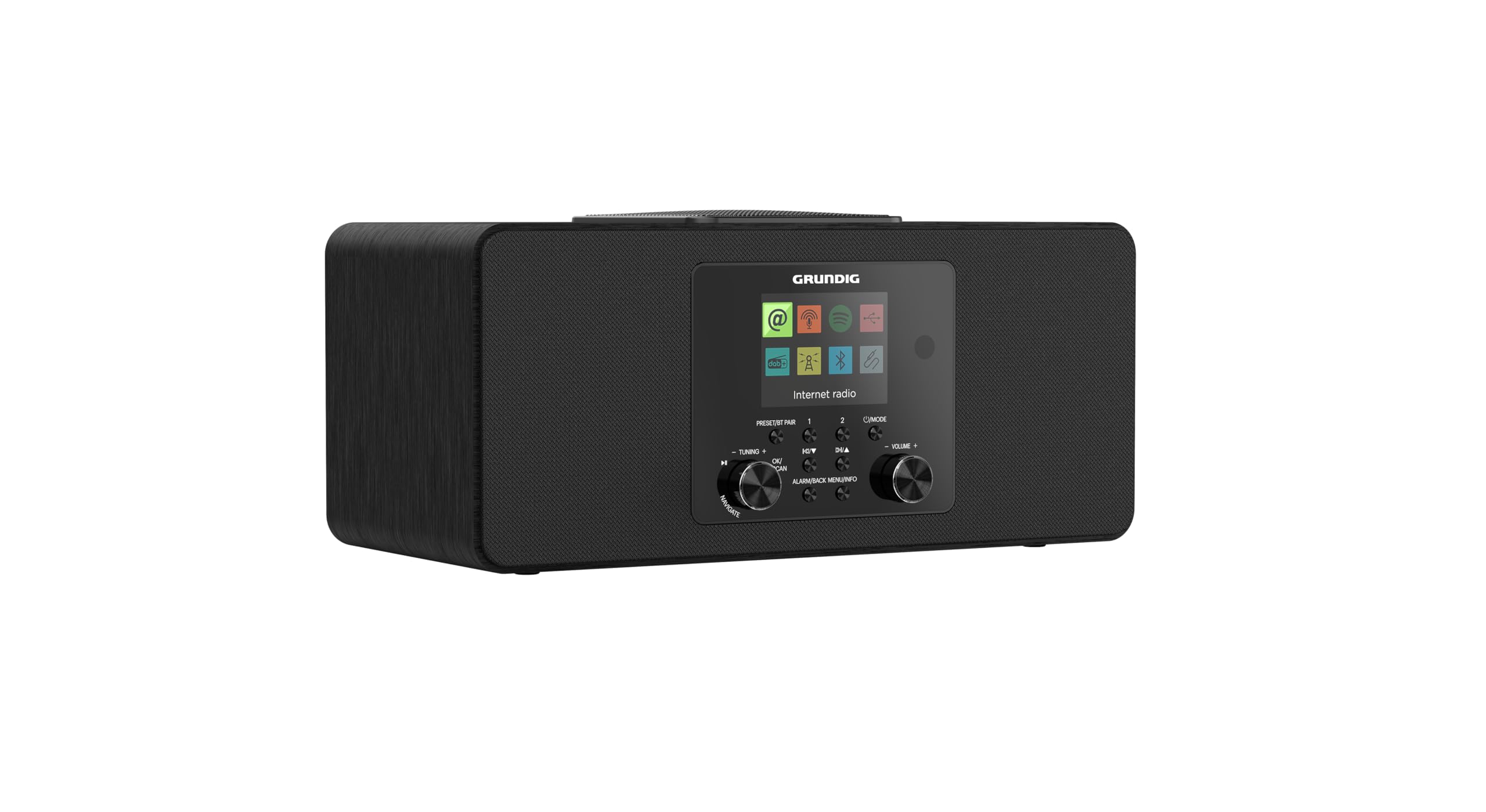 Grundig DTR 6100 2.1 DAB+ Web B All-In-One Internet- und Digitalradio, FM, 2.1 Radio mit Subwoofer, 28 W RMS, USB, Spotify Connect, Alarmfunktion, Einschlafautomatik, Farbdisplay, Schwarz