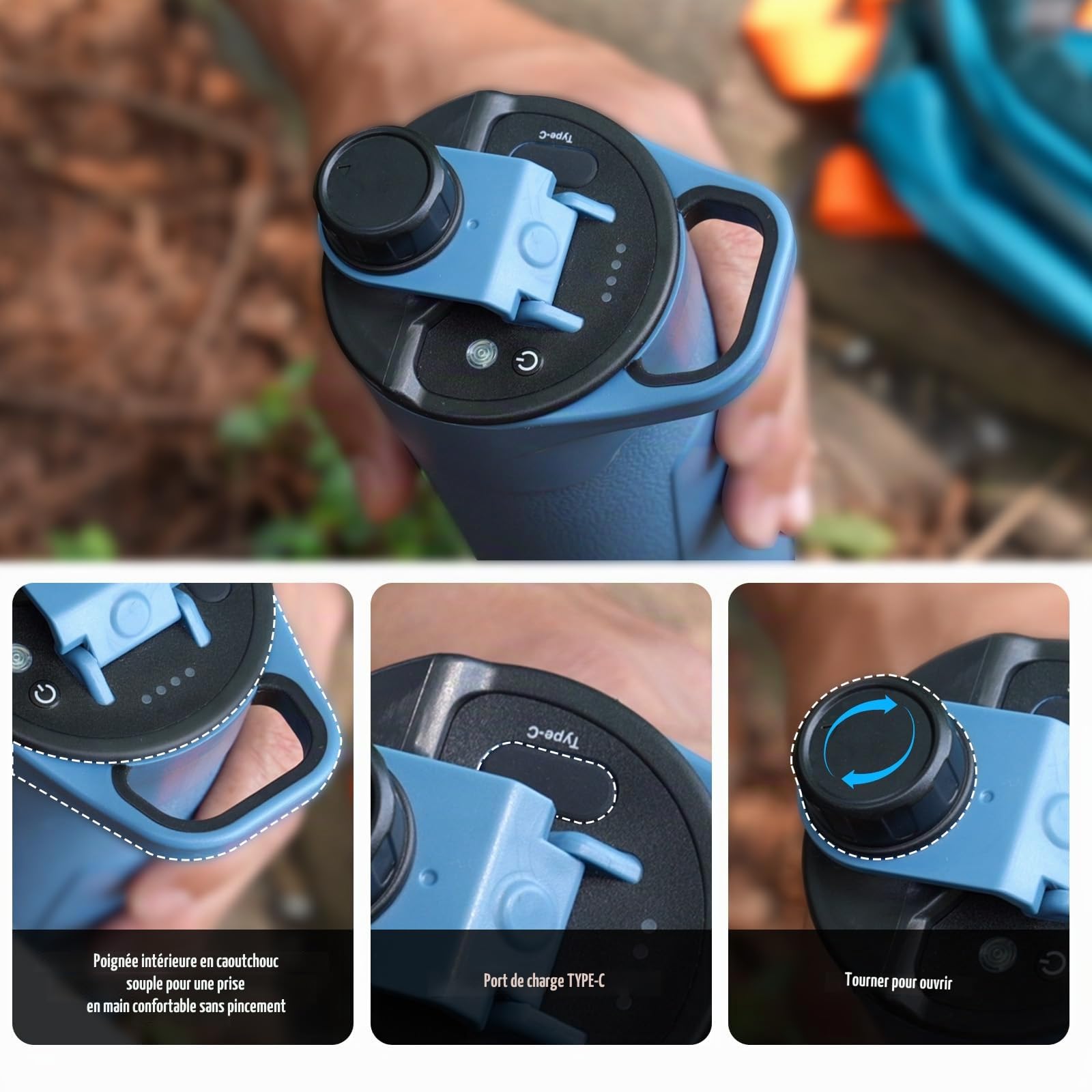 Bouteille d'eau avec filtre électrique - 650 ML Bouteille filtre à eau extérieure Bouteille d'eau portable avec filtre Bouteille avec pour le survie camping randonnée