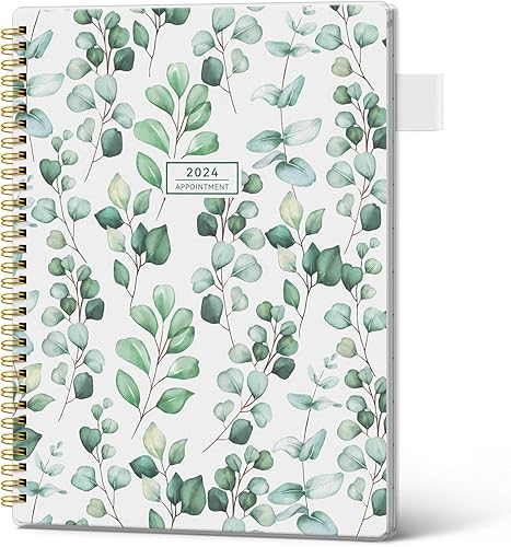 Agenda semanal y mensual 2024 de 8.5 x 11 pulgadas, agenda grande, calendario 2024, con incrementos de 15 minutos, encuadernado en espiral,