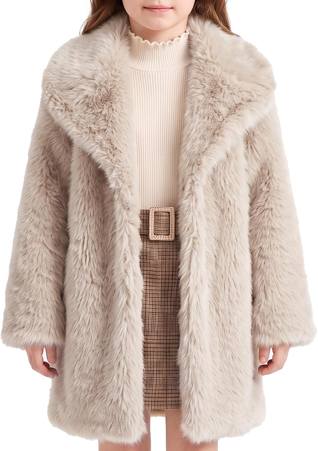 Girls Faux Fur Coat Long Fluffy Jacket Winter Furry Coats