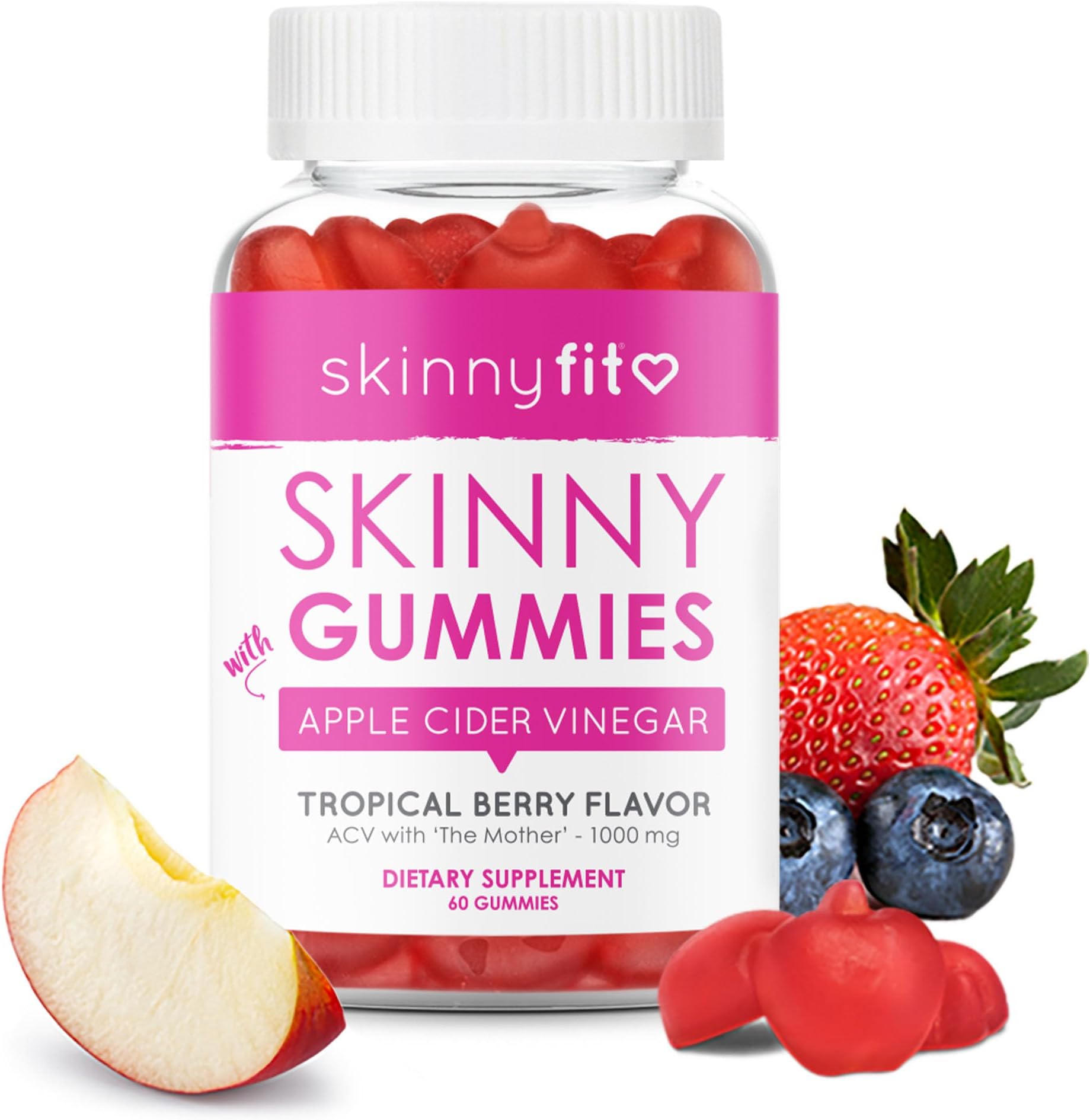 Skinny Gummies Apple Cider Vinegar Gummies w/ The Mother, Healthy Weight, Immune Support, Vitamin B9, B12, Beetroot, Pomegranate, Vegan-Friendly, 60 Count