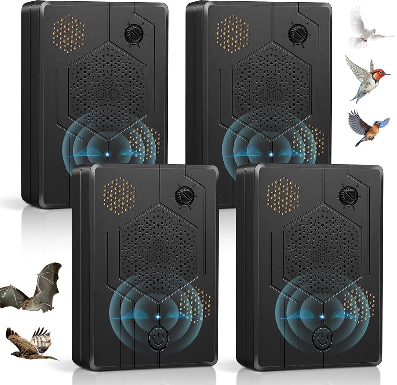 Paquete de 4 dispositivos repelentes de murciélagos ultrasónicos mejorados para ático, murciélagos ajustables Fortress Mini, dispositivos disuasorios de murciélagos recargables para uso en interiores y exteriores, seguros para humanos y mascotas