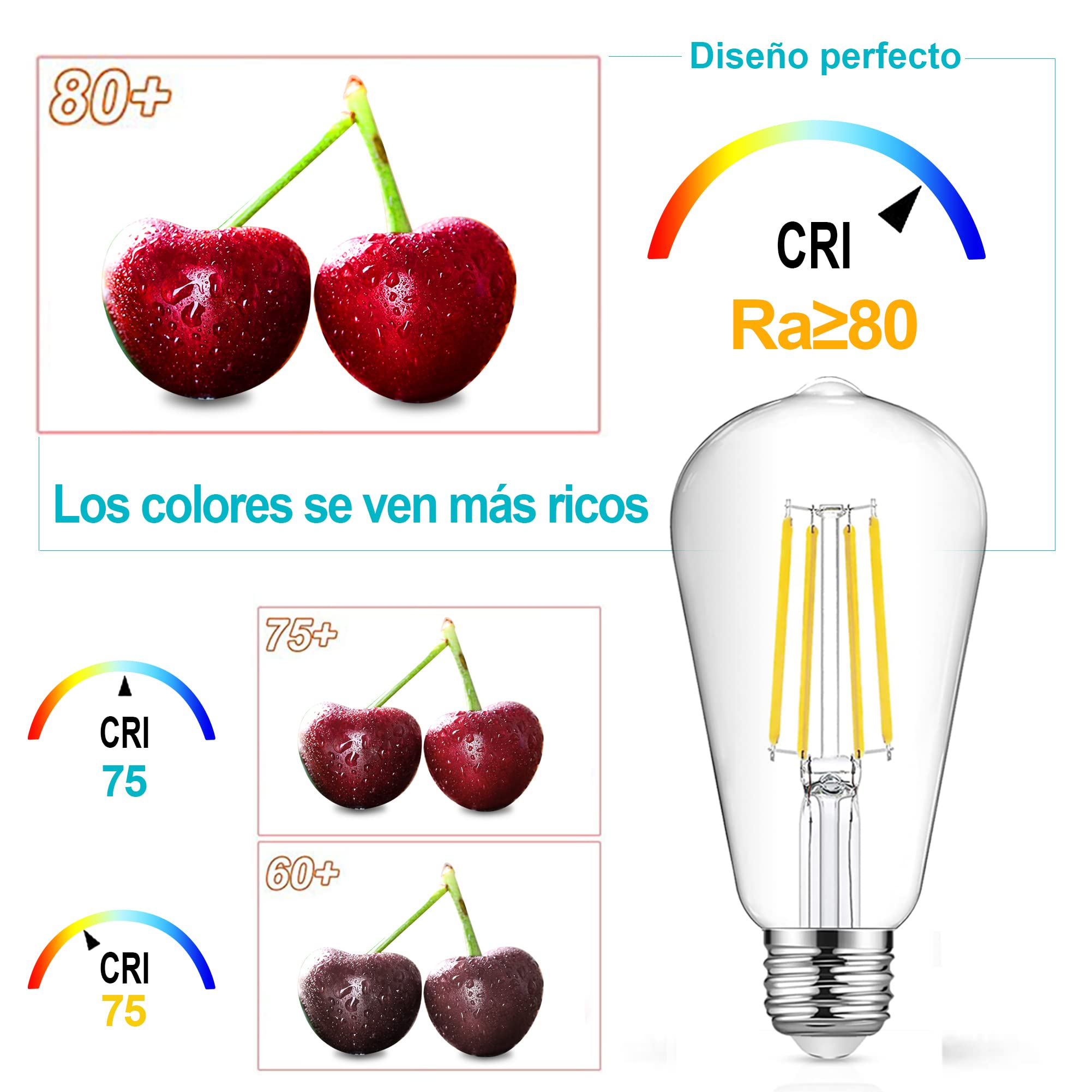 EXTRASTAR Bombillas LED ST64 de Filamento LED E27, Luz Fría 6500K, 12W, 1521Lm Bombilla Retro Vintage, No Regulable - Pack de 4 Unidades