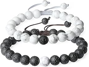 COAI Bracelet Couple Pierres Véritables Cordon Ajustable