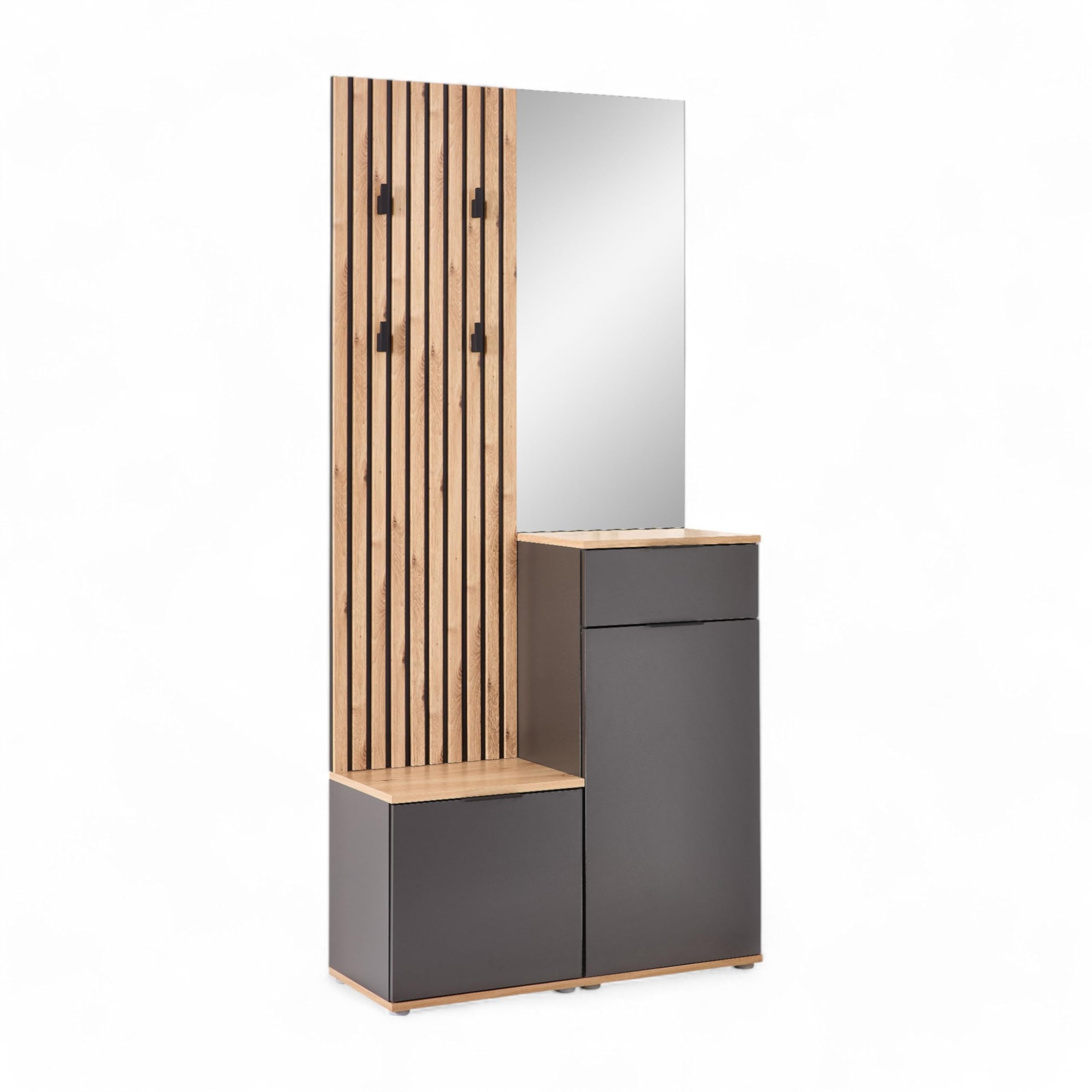 Simple Flurgarderoben Set in Artisan Eiche Optik, Anthrazit - Moderne Kompaktgarderobe mit Spiegel für Ihren Eingangsbereich - 88 x 195 x 35 cm (B/H/T)