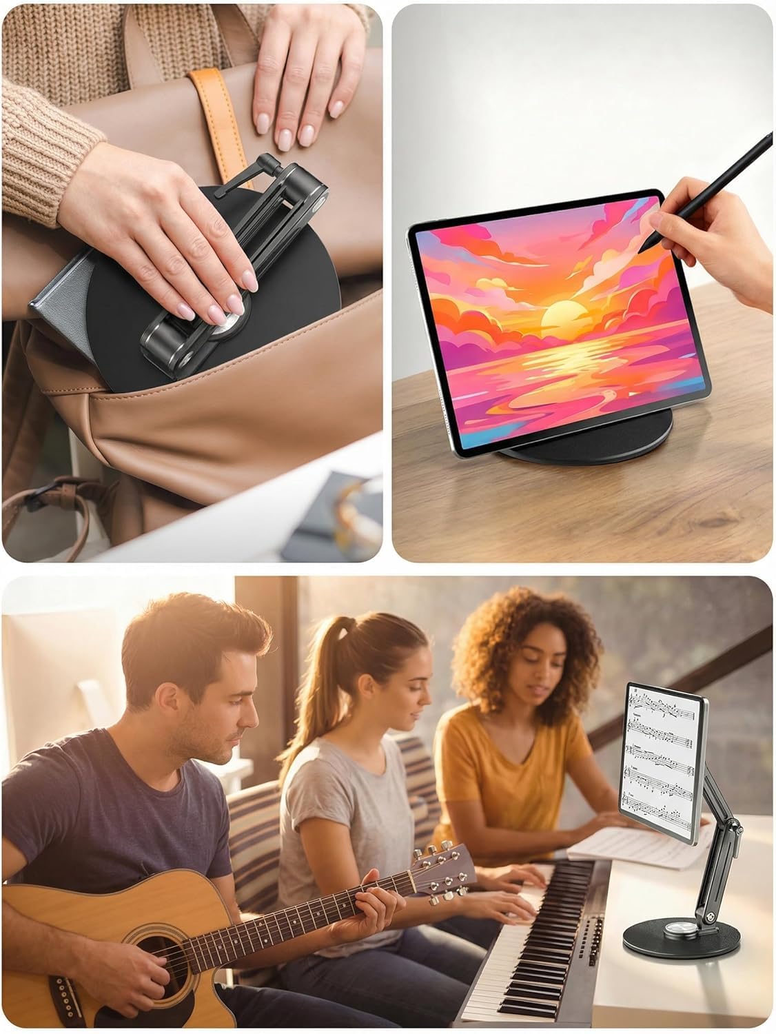 Support Tablette Écran Portable Magnétique Aluminium 360° Rotatif Pliable Réglable Compatible 4.7"-18.5" iPad Moniteur VESA 75mm