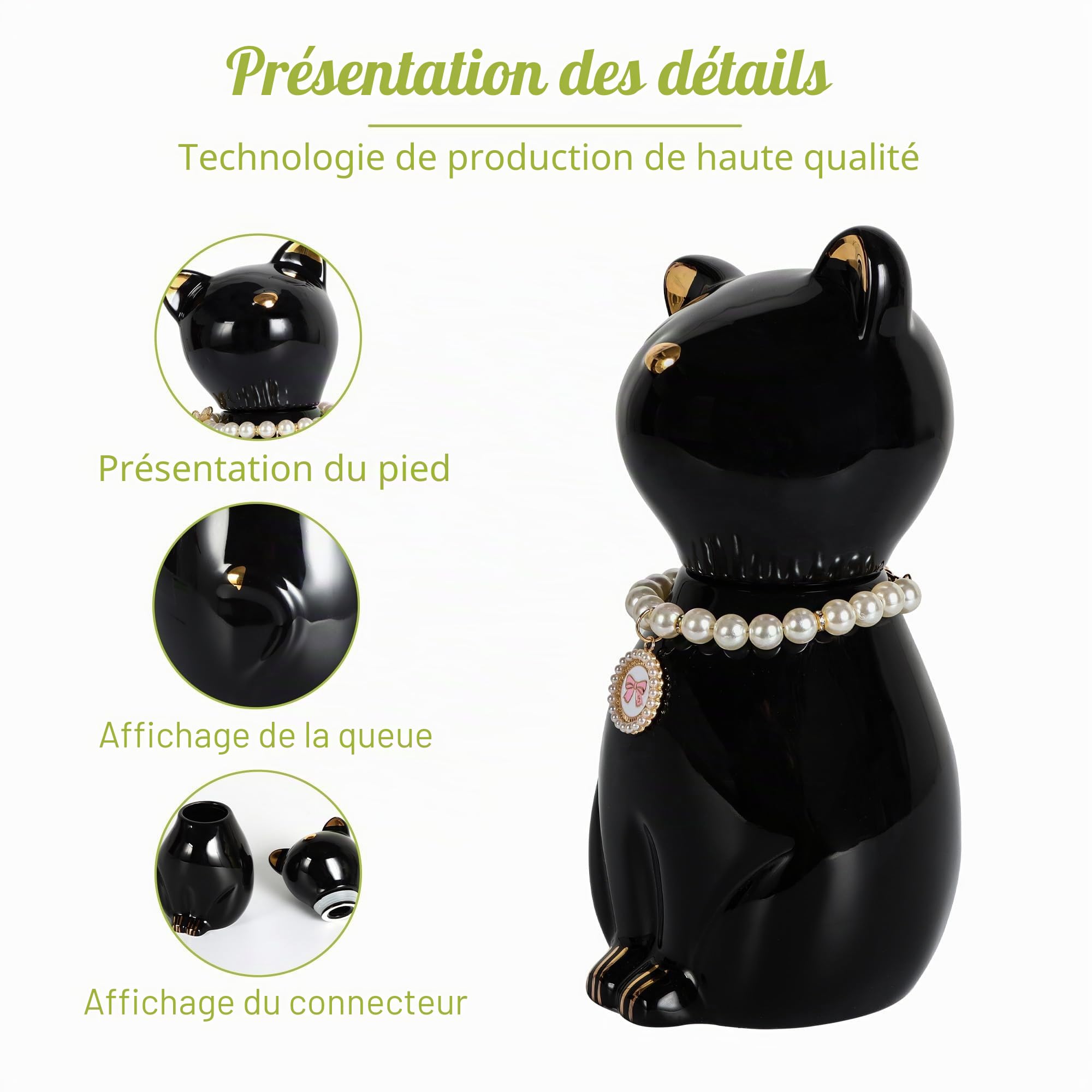 Urne pour cendres de chat noir avec collier (8 kg)