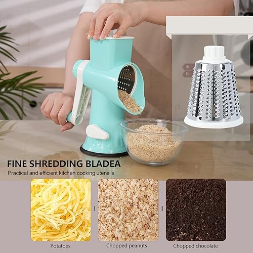 Miniatura 3 de Rallador rotativo de queso con asa, versátil rallador de queso con base de succión antideslizante, triturador de queso y rebanador de alimentos para