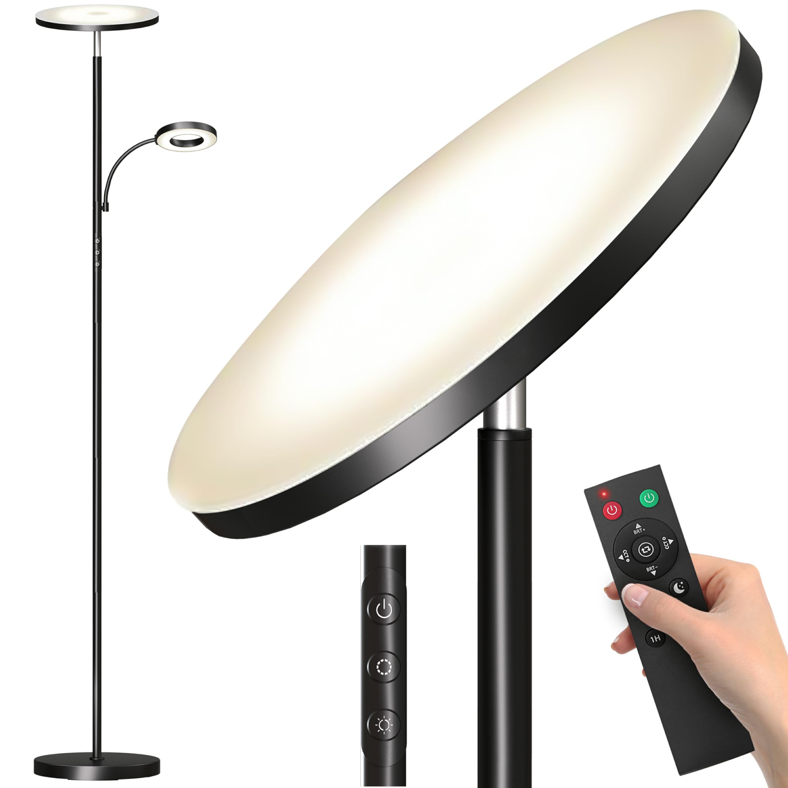 Floor Lamp, Upgraded 42W 4000LM Super Bright LED Floor Lamp for Living Room Bedroom, Dimmable Standing Reading Floor Lamps with Remote & Touch Control