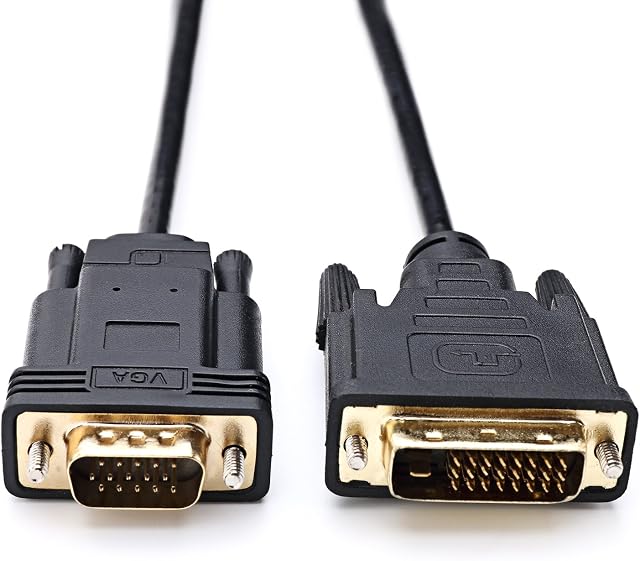 Active DVI to VGA, YIWENTEC DVI 24+1 DVI-D M to VGA Male With Chip Flat Cable Adapter Converter for PC DVD Monitor HDTV 2M (Black)