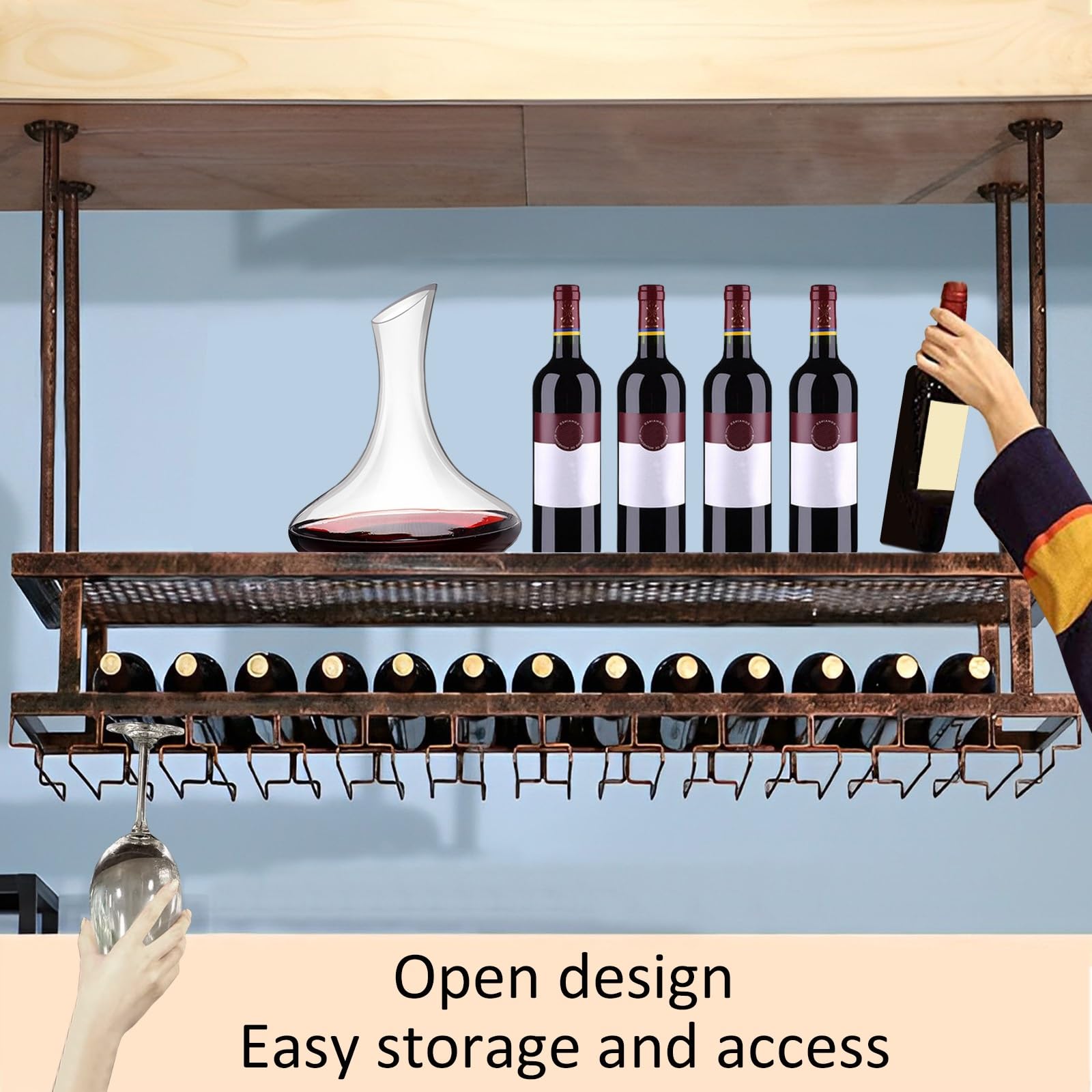 Support à Verres à Vin Mural Avec Plateau - Égouttoir Rangement Bar, Noir, 39 Cm